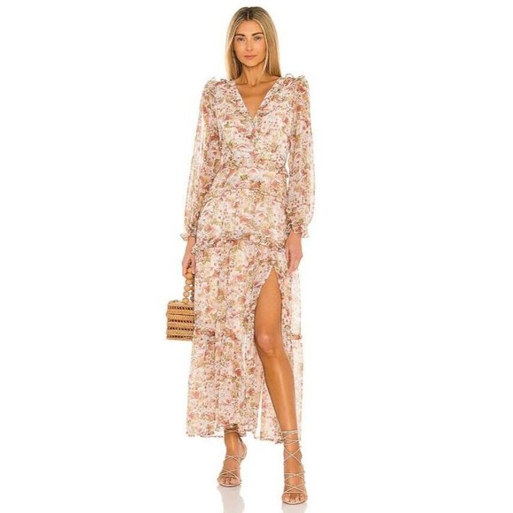 ASTR the Label Fleur Dress Peach Dusty Rose Floral Maxi Tie Back XS NWOT $168 - Picture 7 of 12